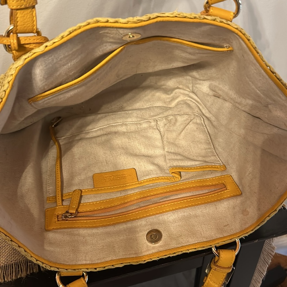 [Michael Kors] Yellow Raffia Tote with Leather Handles - Picture 5 of 5
